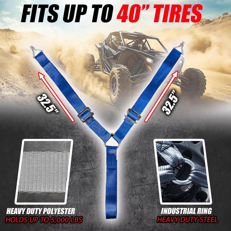 Straight Jacket Crew Y Strap for Spare Tire - Heavy Duty Spare Tire Strap for UTV, Offroad Accessories & Roof Rack, 3 Way Ratchet Strap Tie Down- 1.6" Wide, Can Secure Up to 40" Tire by (Blue) - Image 3